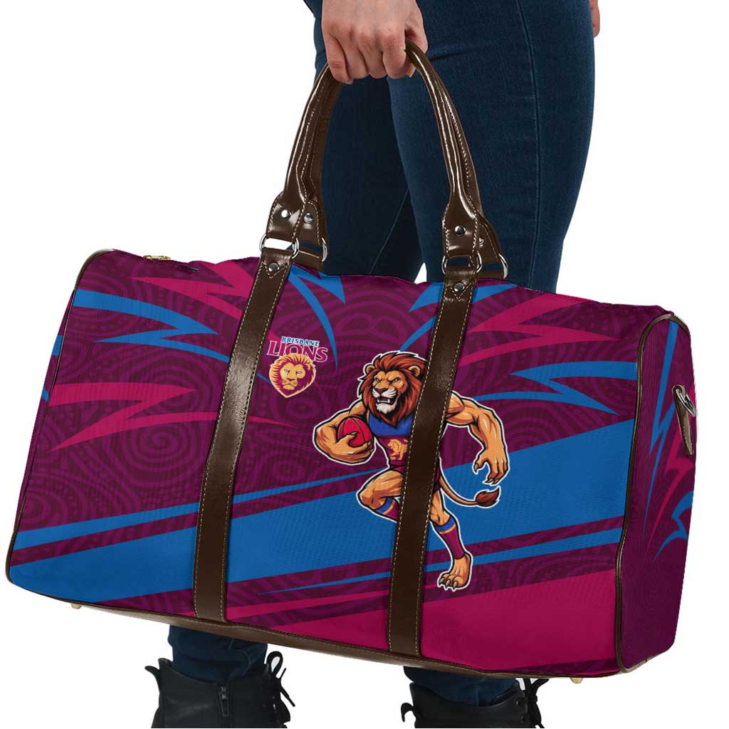 Brisbane Lions Australian Football Travel Bag Regal Lion Mascot With Indigenous Pattern Art