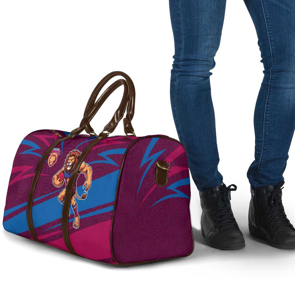 Brisbane Lions Australian Football Travel Bag Regal Lion Mascot With Indigenous Pattern Art