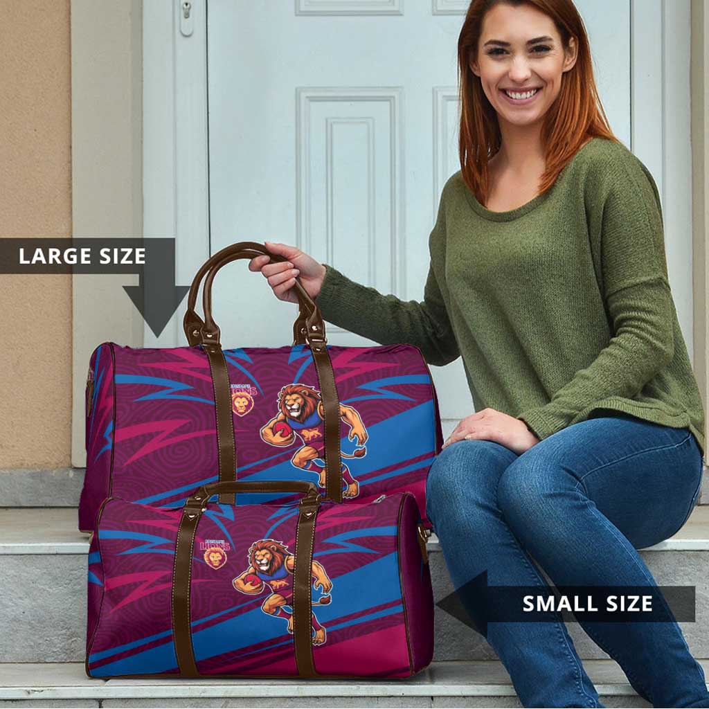Brisbane Lions Australian Football Travel Bag Regal Lion Mascot With Indigenous Pattern Art