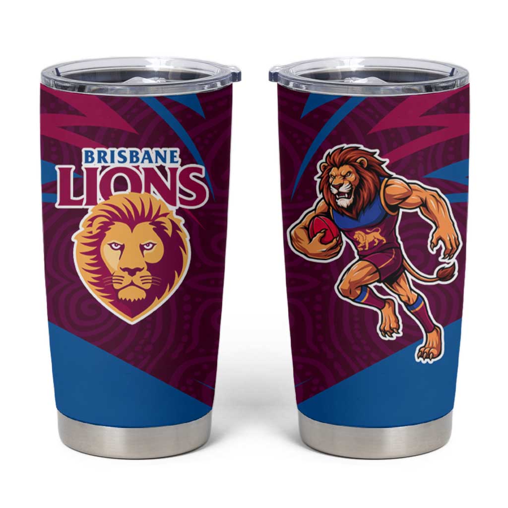 Brisbane Lions Australian Football Tumbler Cup Regal Lion Mascot With Indigenous Pattern Art