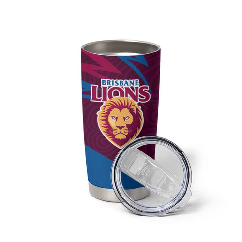 Brisbane Lions Australian Football Tumbler Cup Regal Lion Mascot With Indigenous Pattern Art