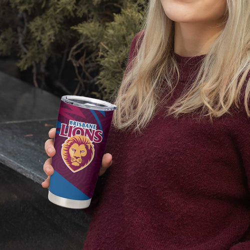 Brisbane Lions Australian Football Tumbler Cup Regal Lion Mascot With Indigenous Pattern Art
