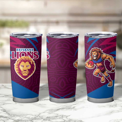 Brisbane Lions Australian Football Tumbler Cup Regal Lion Mascot With Indigenous Pattern Art