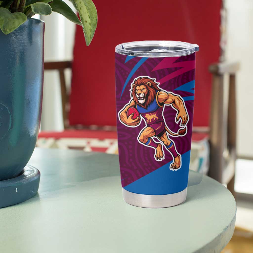 Brisbane Lions Australian Football Tumbler Cup Regal Lion Mascot With Indigenous Pattern Art