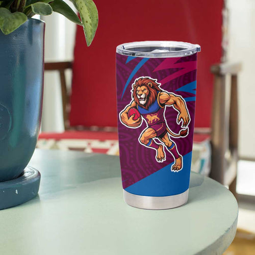 Brisbane Lions Australian Football Tumbler Cup Regal Lion Mascot With Indigenous Pattern Art