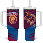 Brisbane Lions Australian Football Tumbler With Handle Regal Lion Mascot With Indigenous Pattern Art
