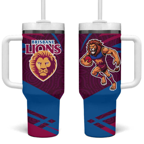Brisbane Lions Australian Football Tumbler With Handle Regal Lion Mascot With Indigenous Pattern Art