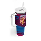 Brisbane Lions Australian Football Tumbler With Handle Regal Lion Mascot With Indigenous Pattern Art