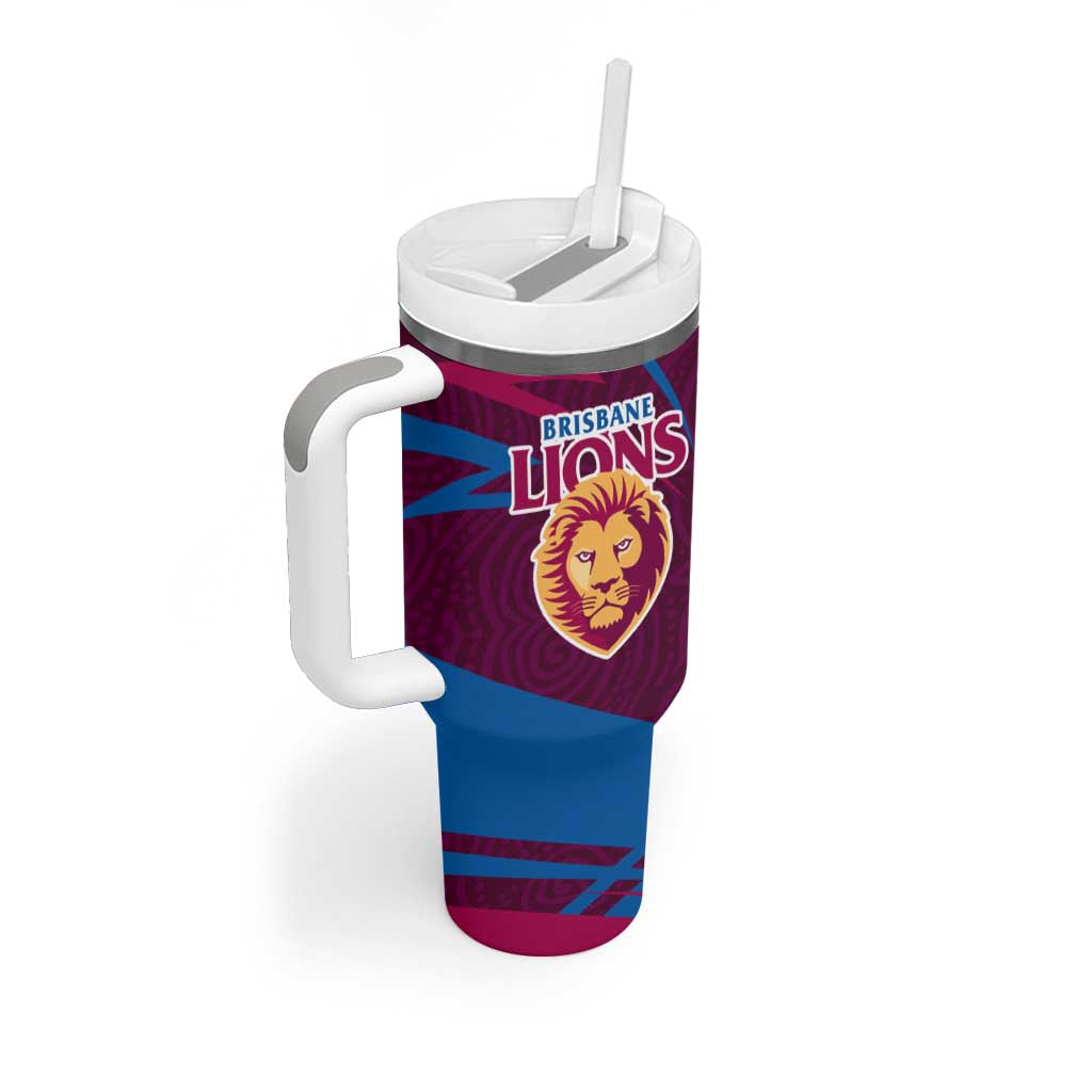 Brisbane Lions Australian Football Tumbler With Handle Regal Lion Mascot With Indigenous Pattern Art