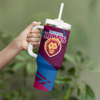 Brisbane Lions Australian Football Tumbler With Handle Regal Lion Mascot With Indigenous Pattern Art