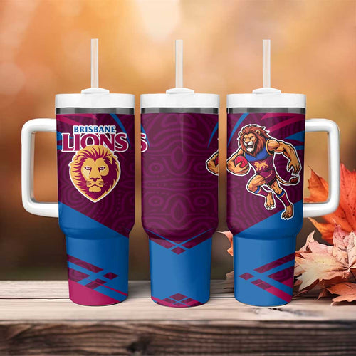 Brisbane Lions Australian Football Tumbler With Handle Regal Lion Mascot With Indigenous Pattern Art