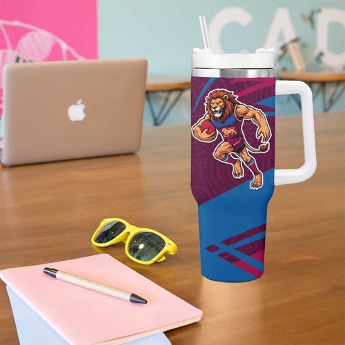 Brisbane Lions Australian Football Tumbler With Handle Regal Lion Mascot With Indigenous Pattern Art