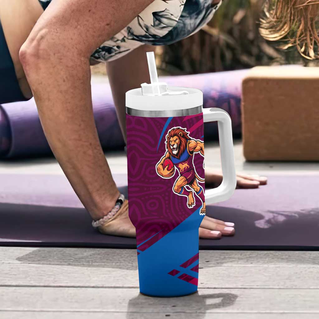 Brisbane Lions Australian Football Tumbler With Handle Regal Lion Mascot With Indigenous Pattern Art