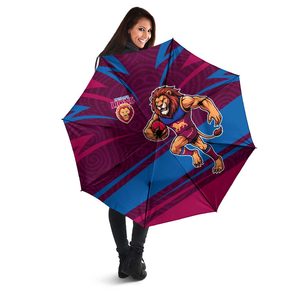 Brisbane Lions Australian Football Umbrella Regal Lion Mascot With Indigenous Pattern Art