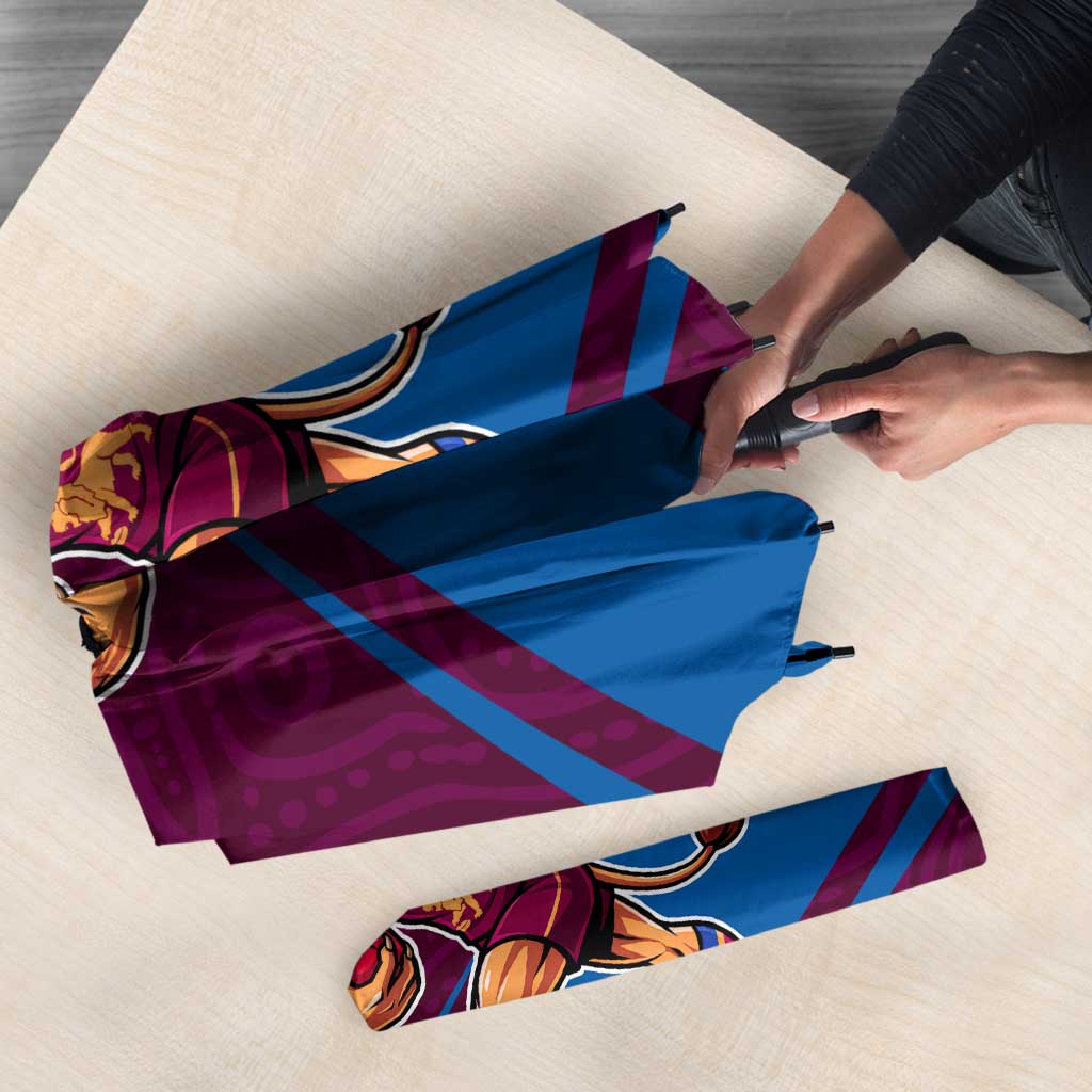 Brisbane Lions Australian Football Umbrella Regal Lion Mascot With Indigenous Pattern Art