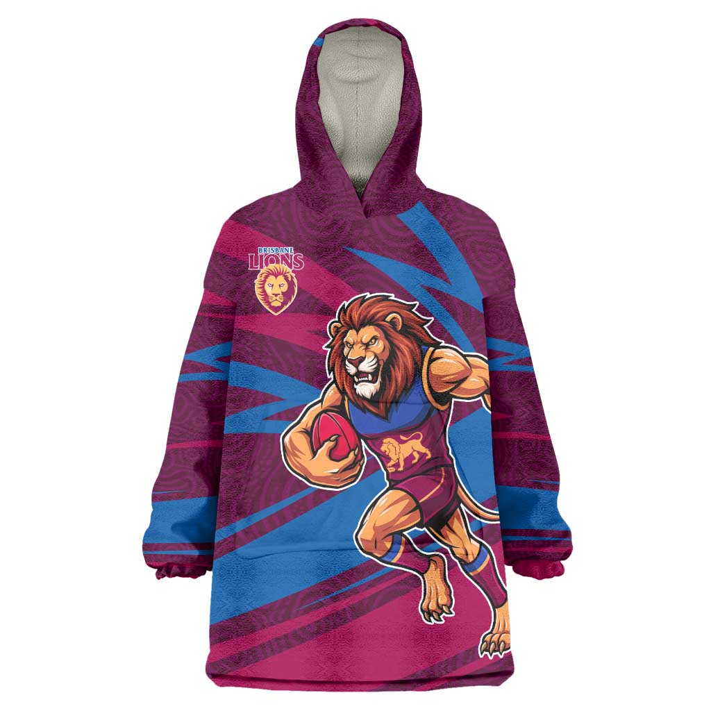 Brisbane Lions Australian Football Wearable Blanket Hoodie Regal Lion Mascot With Indigenous Pattern Art