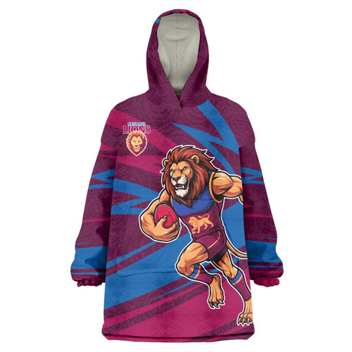 Brisbane Lions Australian Football Wearable Blanket Hoodie Regal Lion Mascot With Indigenous Pattern Art