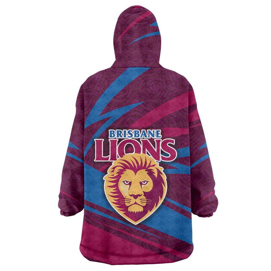 Brisbane Lions Australian Football Wearable Blanket Hoodie Regal Lion Mascot With Indigenous Pattern Art