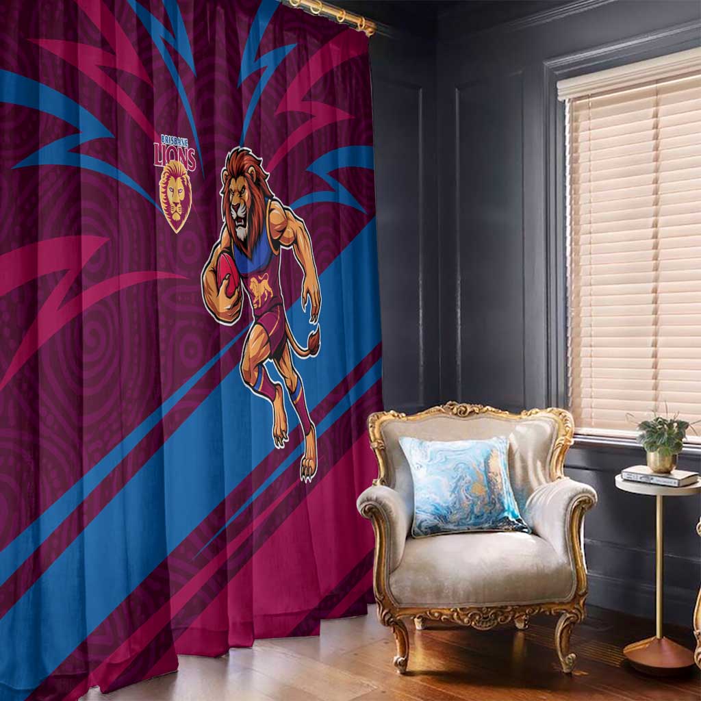 Brisbane Lions Australian Football Window Curtain Regal Lion Mascot With Indigenous Pattern Art