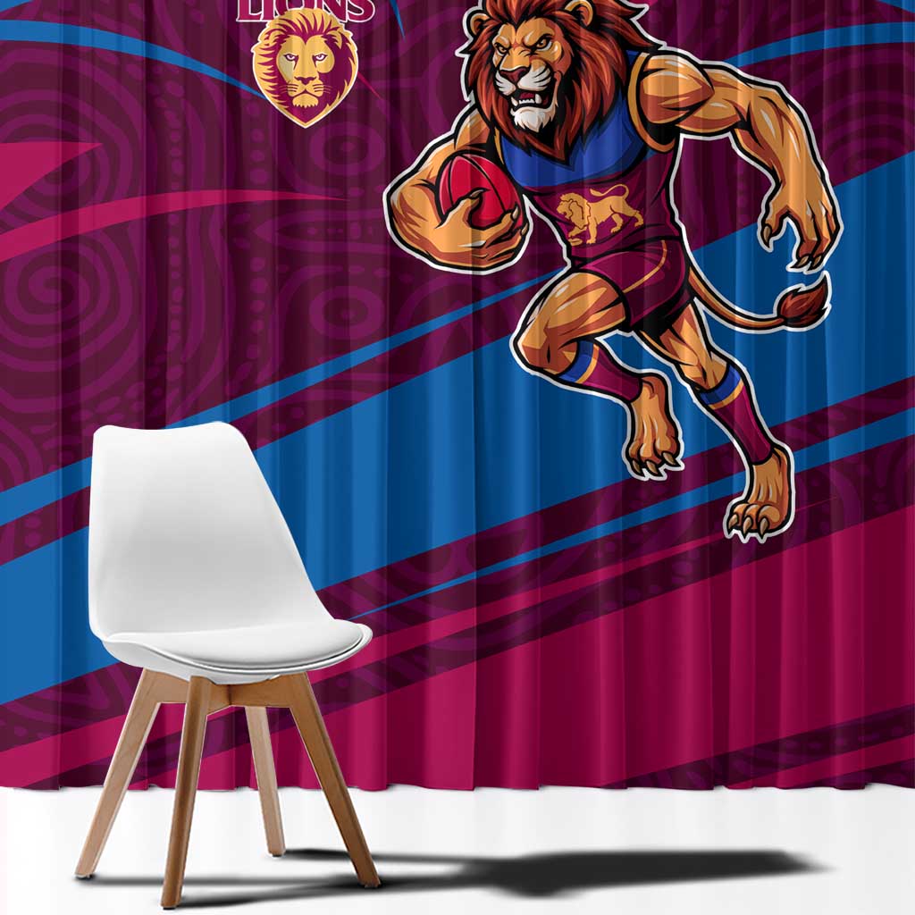 Brisbane Lions Australian Football Window Curtain Regal Lion Mascot With Indigenous Pattern Art