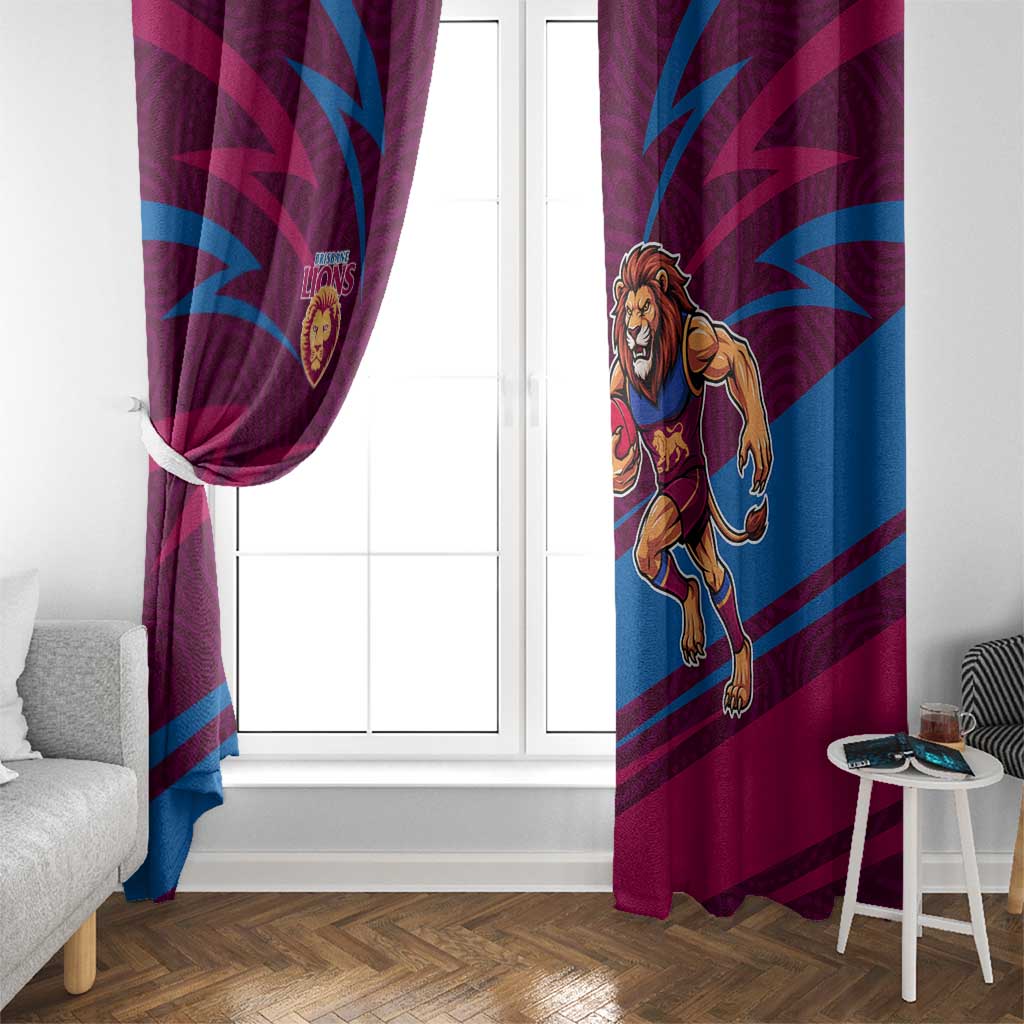 Brisbane Lions Australian Football Window Curtain Regal Lion Mascot With Indigenous Pattern Art