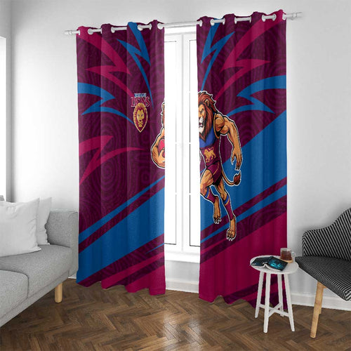 Brisbane Lions Australian Football Window Curtain Regal Lion Mascot With Indigenous Pattern Art