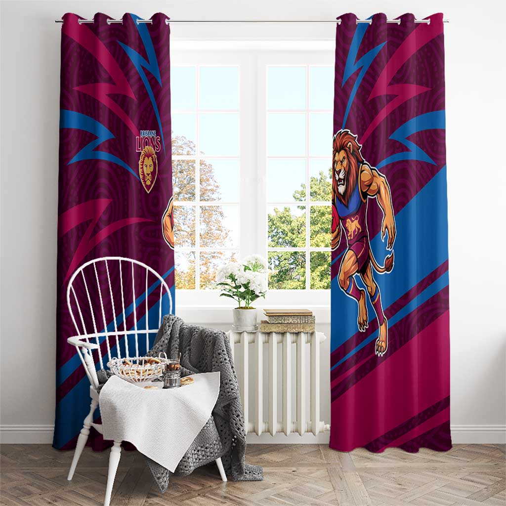 Brisbane Lions Australian Football Window Curtain Regal Lion Mascot With Indigenous Pattern Art