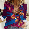 Brisbane Lions Australian Football Women Casual Shirt Regal Lion Mascot With Indigenous Pattern Art