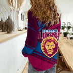 Brisbane Lions Australian Football Women Casual Shirt Regal Lion Mascot With Indigenous Pattern Art