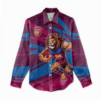 Brisbane Lions Australian Football Women Casual Shirt Regal Lion Mascot With Indigenous Pattern Art