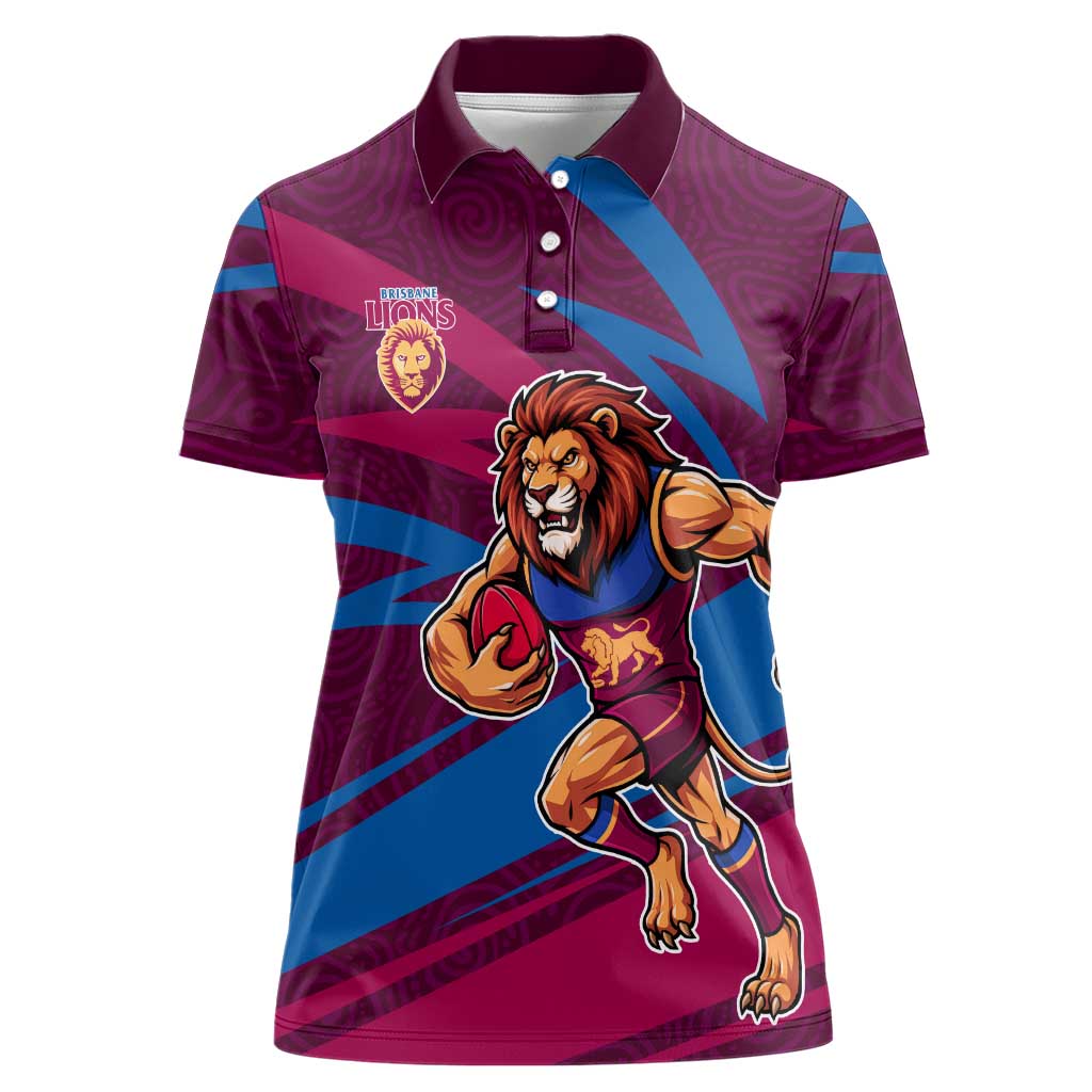 Brisbane Lions Australian Football Women Polo Shirt Regal Lion Mascot With Indigenous Pattern Art
