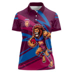Brisbane Lions Australian Football Women Polo Shirt Regal Lion Mascot With Indigenous Pattern Art