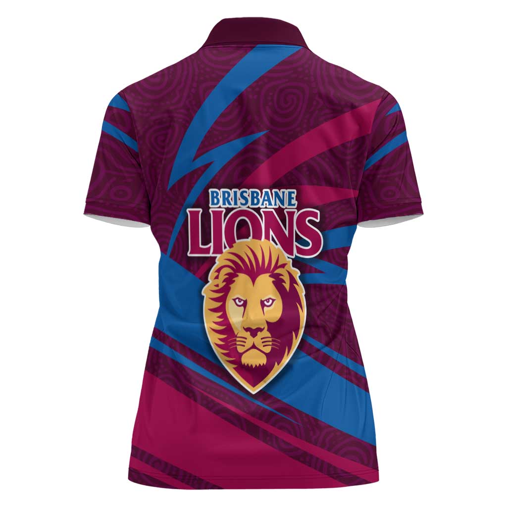 Brisbane Lions Australian Football Women Polo Shirt Regal Lion Mascot With Indigenous Pattern Art