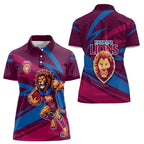 Brisbane Lions Australian Football Women Polo Shirt Regal Lion Mascot With Indigenous Pattern Art