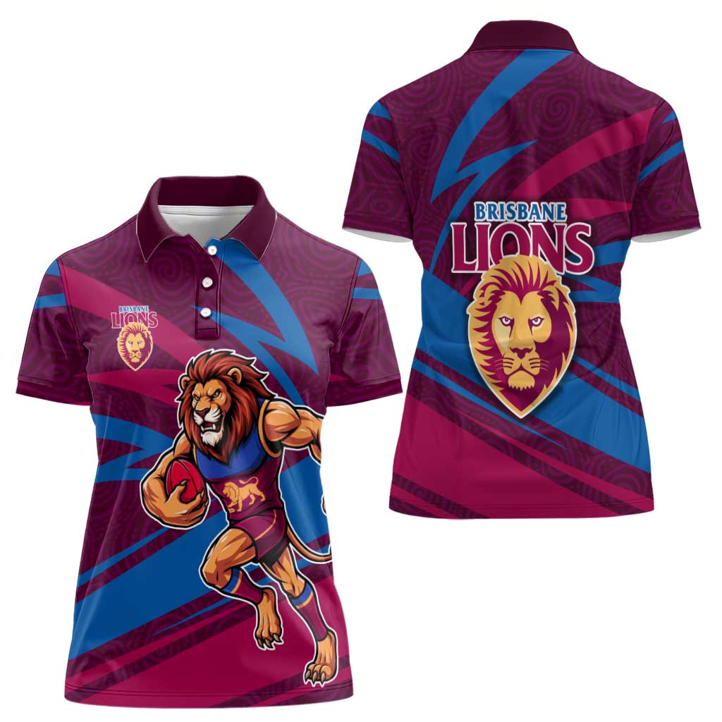 Brisbane Lions Australian Football Women Polo Shirt Regal Lion Mascot With Indigenous Pattern Art