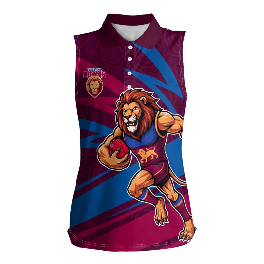Brisbane Lions Australian Football Women Sleeveless Polo Shirt Regal Lion Mascot With Indigenous Pattern Art