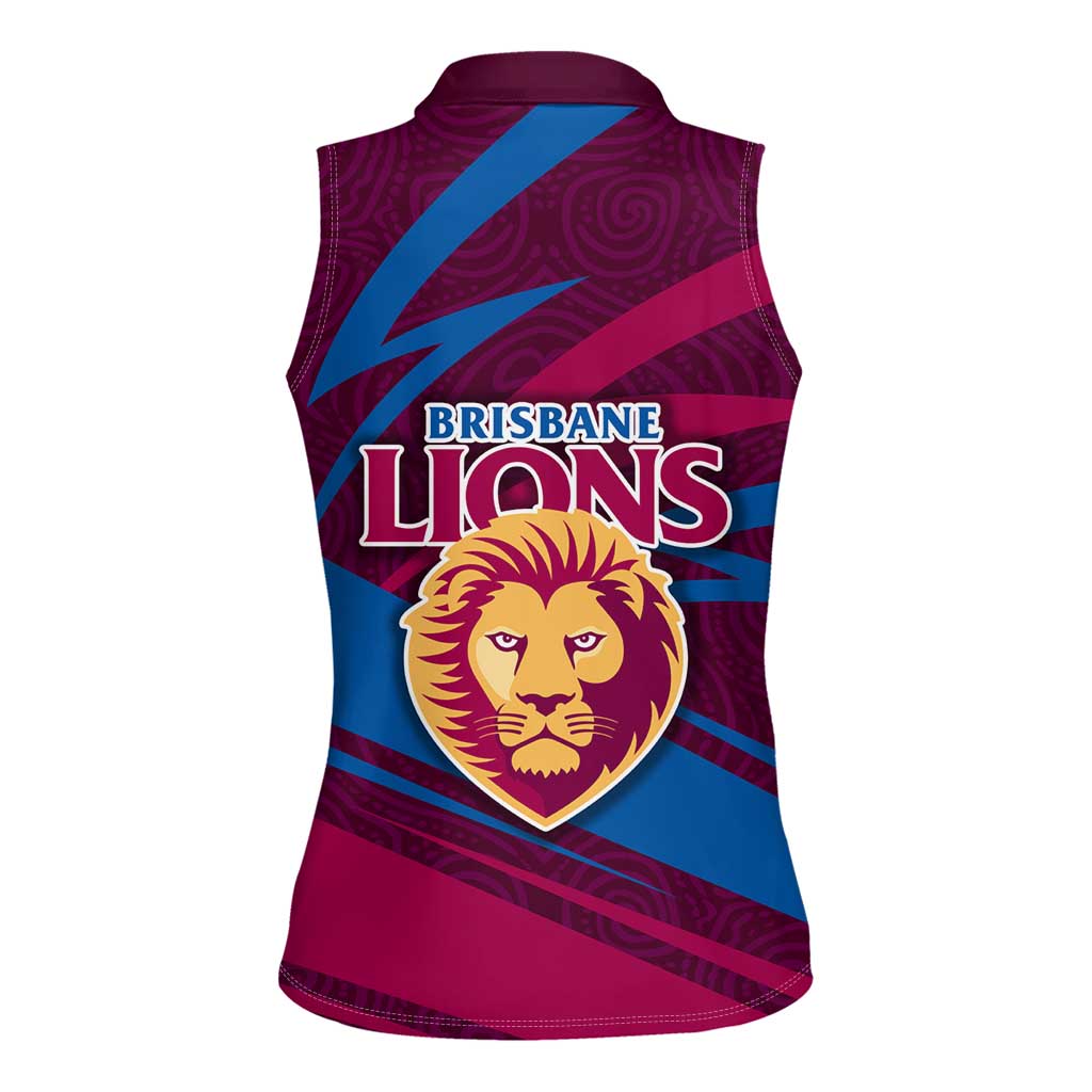 Brisbane Lions Australian Football Women Sleeveless Polo Shirt Regal Lion Mascot With Indigenous Pattern Art