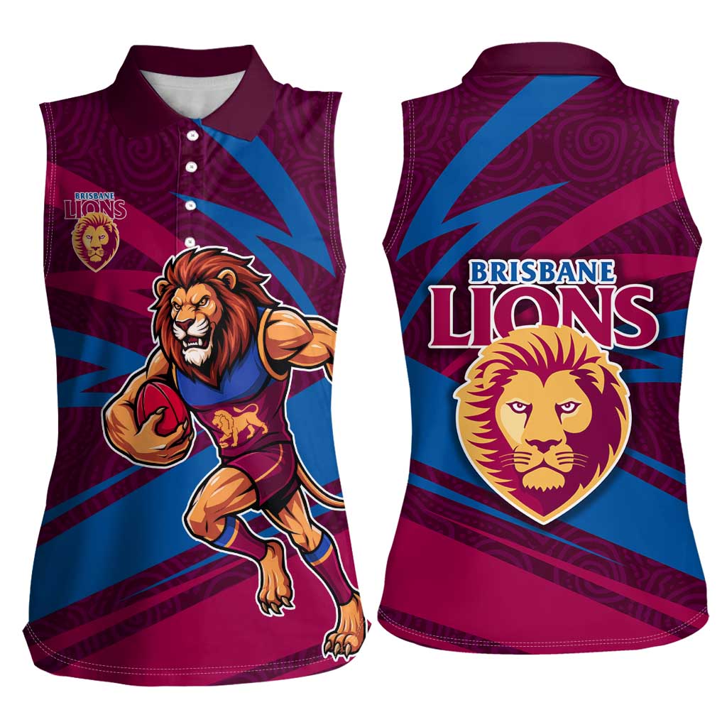 Brisbane Lions Australian Football Women Sleeveless Polo Shirt Regal Lion Mascot With Indigenous Pattern Art