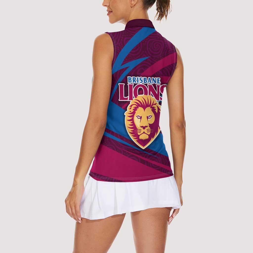 Brisbane Lions Australian Football Women Sleeveless Polo Shirt Regal Lion Mascot With Indigenous Pattern Art