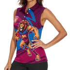 Brisbane Lions Australian Football Women Sleeveless Polo Shirt Regal Lion Mascot With Indigenous Pattern Art