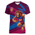 Brisbane Lions Australian Football Women V-Neck T-Shirt Regal Lion Mascot With Indigenous Pattern Art