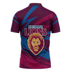 Brisbane Lions Australian Football Zipper Polo Shirt Regal Lion Mascot With Indigenous Pattern Art