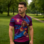 Brisbane Lions Australian Football Zipper Polo Shirt Regal Lion Mascot With Indigenous Pattern Art