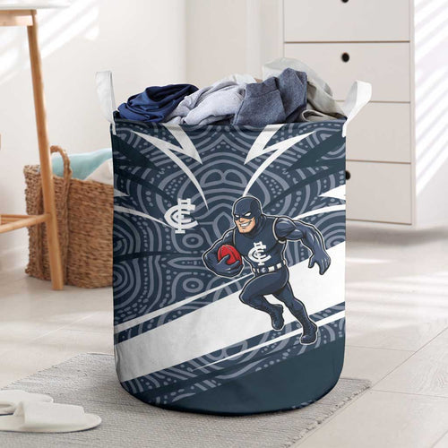 Carlton Blues Australian Football Laundry Basket Superhero Mascot With Indigenous Pattern Art