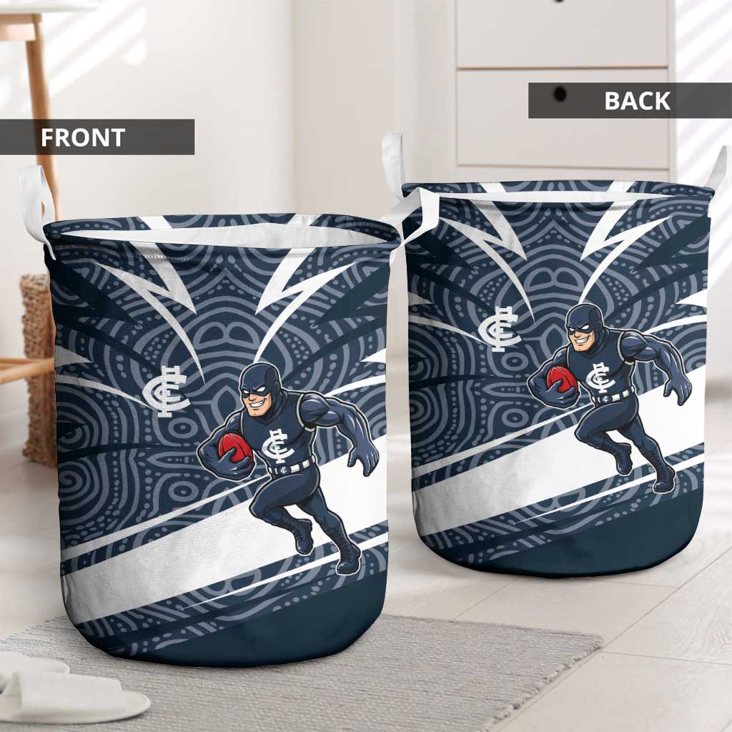 Carlton Blues Australian Football Laundry Basket Superhero Mascot With Indigenous Pattern Art