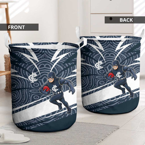 Carlton Blues Australian Football Laundry Basket Superhero Mascot With Indigenous Pattern Art