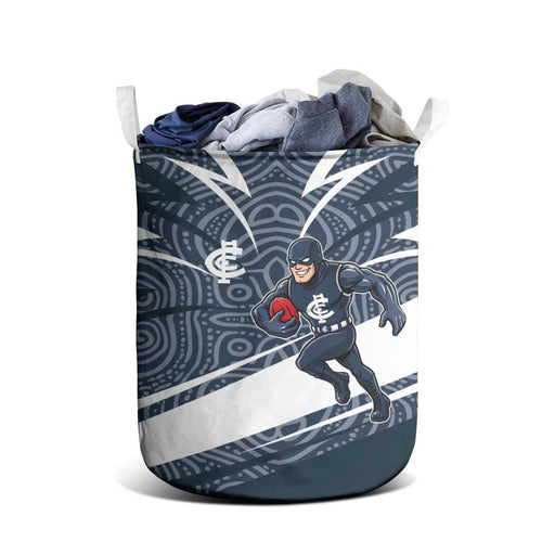 Carlton Blues Australian Football Laundry Basket Superhero Mascot With Indigenous Pattern Art
