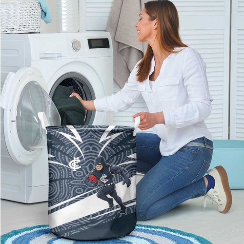Carlton Blues Australian Football Laundry Basket Superhero Mascot With Indigenous Pattern Art
