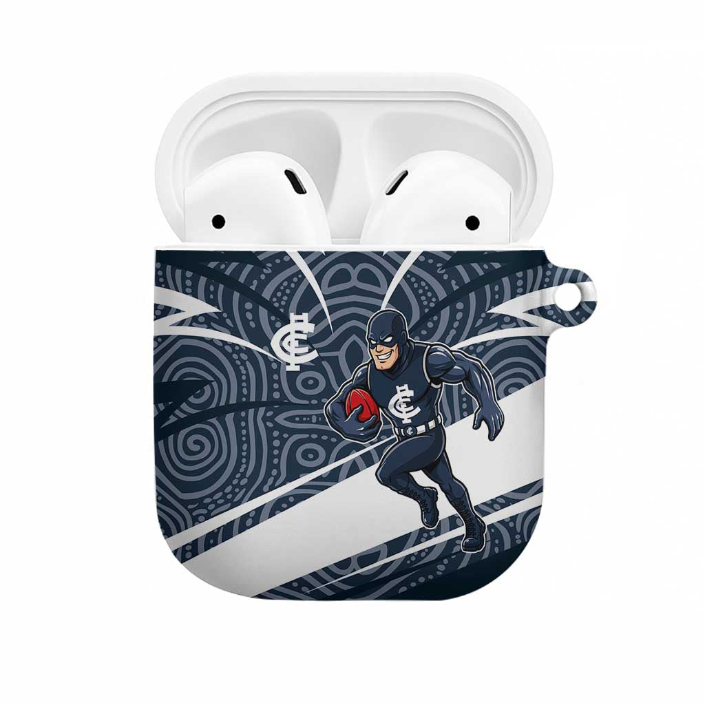 Carlton Blues Australian Football AirPods Case Superhero Mascot With Indigenous Pattern Art