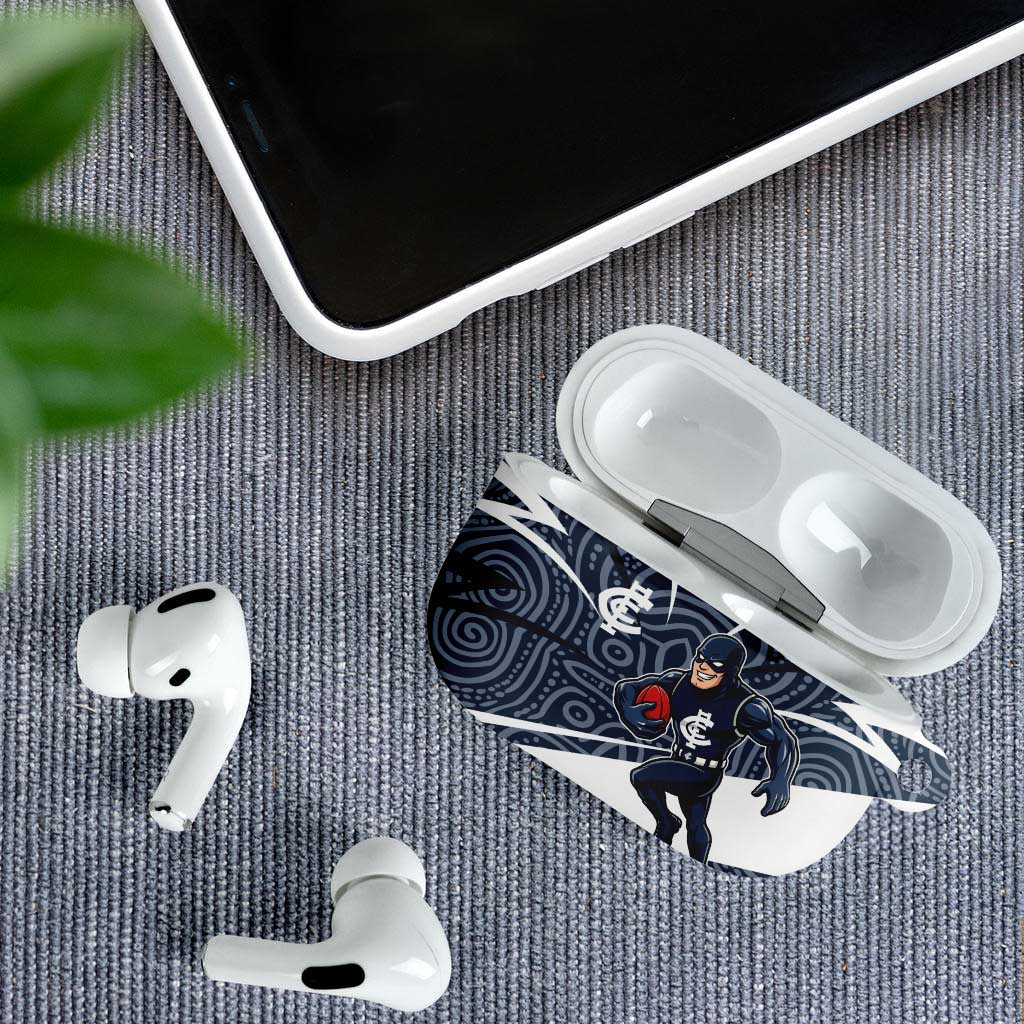 Carlton Blues Australian Football AirPods Case Superhero Mascot With Indigenous Pattern Art